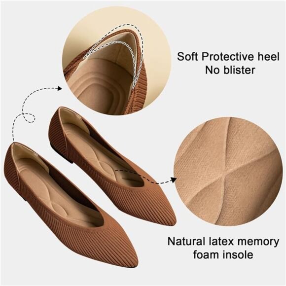 Women's Flats Shoes Pointed Toe Knit Ballet Comfortable Dressy Slip On Flat - Picture 2 of 7